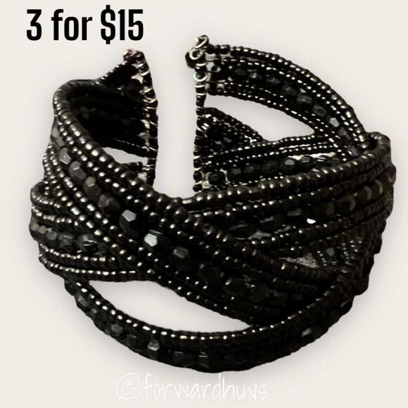 Bundle 3 for $15 Black Multi Stranded Beaded Cuff Bracelet READ - Picture 4 of 7
